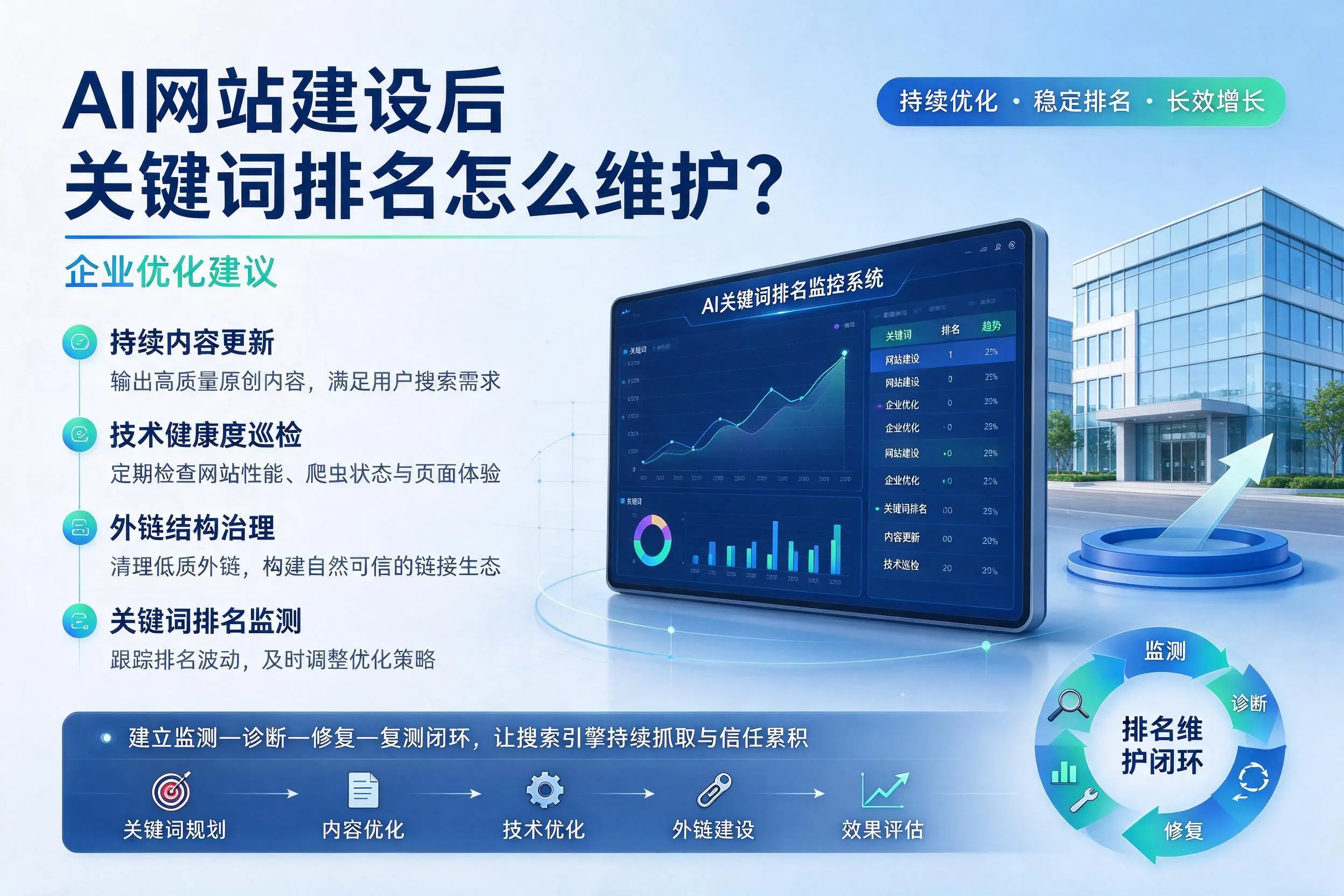 AI网站建设后关键词排名怎么维护？岳阳企业优化建议