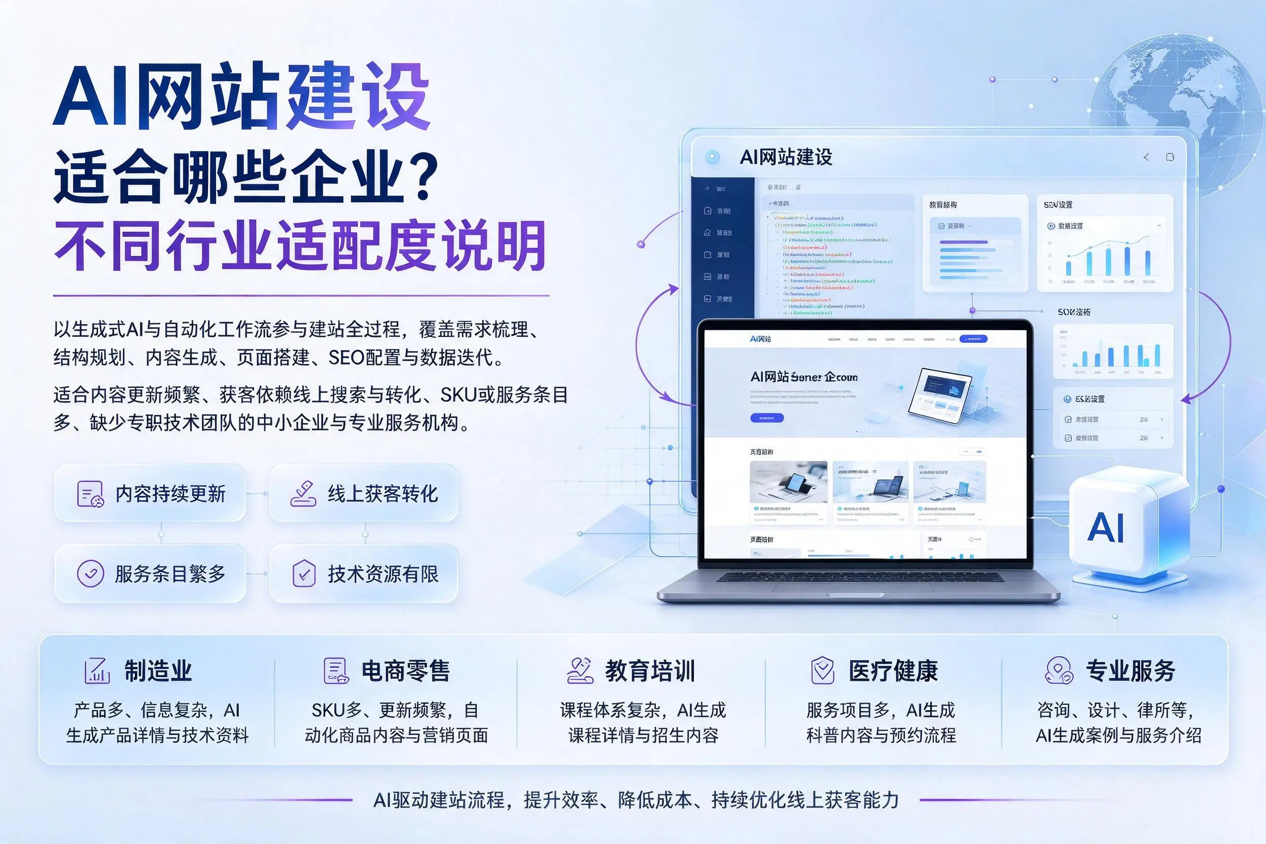 AI网站建设适合哪些企业?岳阳不同行业适配度说明